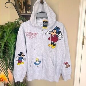 Brand New Disney 100 Heather Gray Zippered Hoodie Sweatshirt Minnie Mickey Bambi